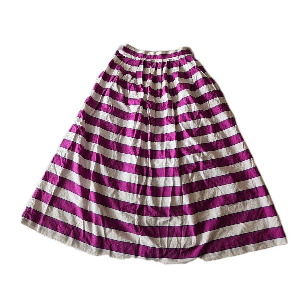 Vtg Alexander Campbell Purple Striped High Waist A-Line Midi Skirt 8